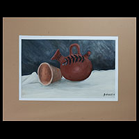 'Clay Jar and Glass' - Still Life Acrylic Painting
