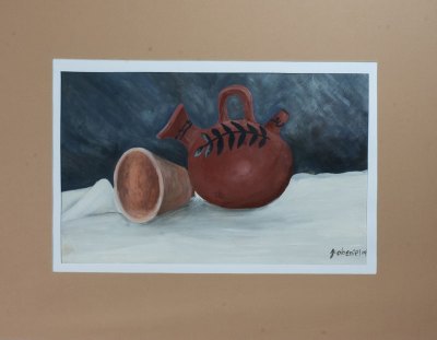 'Clay Jar and Glass' - Still Life Acrylic Painting