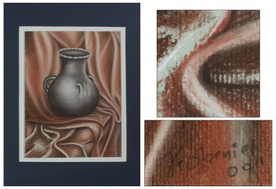 'Black Clay Jar' - Original Matted Pastel Still Life