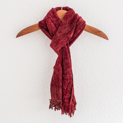 Cotton blend scarf, 'Scarlet Dreamer' - Rayon and Cotton Blend Scarf