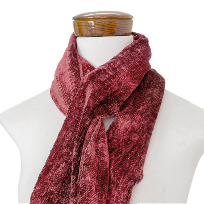 Cotton blend scarf, 'Scarlet Dreamer' - Rayon and Cotton Blend Scarf