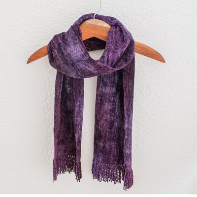 Rayon chenille scarf, 'Orchid Dreamer' - Bamboo chenille and cotton scarf