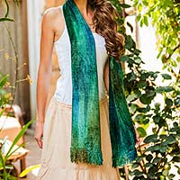 Rayon chenille scarf, 'Emerald Dreamer' - Handcrafted Bamboo Chenille Cotton Blend Scarf