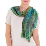 Rayon chenille scarf, 'Emerald Dreamer' - Handcrafted Rayon Chenille Scarf