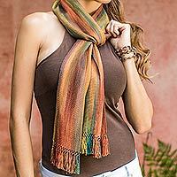 Rayon scarf, 'Solola Autumn' - Handcrafted Rayon Scarf