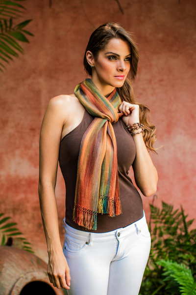 Rayon scarf, 'Solola Autumn' - Handcrafted Bamboo fibre Scarf