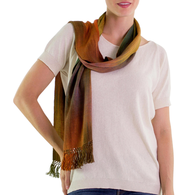 Rayon scarf, 'Solola Autumn' - Handcrafted Rayon Scarf