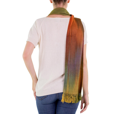 Rayon scarf, 'Solola Autumn' - Handcrafted Rayon Scarf