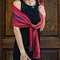 Rayon scarf, 'Solola Sunset' - Handcrafted Red Ombre Bamboo fibre Scarf
