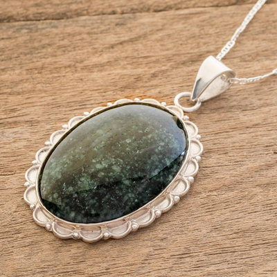 Jade pendant necklace, 'Princess of the Forest' - Central American Sterling Silver Jade Pendant Necklace