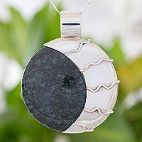 Jade pendant necklace, 'Place of the Moon' - Hand Crafted Sterling Silver Pendant Jade Necklace