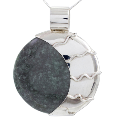 Jade pendant necklace, 'Place of the Moon' - Hand Crafted Sterling Silver Pendant Jade Necklace
