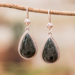 Jade dangle earrings, 'Sacred Quetzal' - Unique Sterling Silver Jade Dangle Earrings