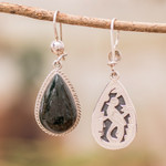 Jade dangle earrings, 'Sacred Quetzal' - Unique Sterling Silver Jade Dangle Earrings