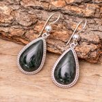 Jade dangle earrings, 'Sacred Quetzal' - Unique Sterling Silver Jade Dangle Earrings