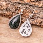 Jade dangle earrings, 'Sacred Quetzal' - Unique Sterling Silver Jade Dangle Earrings