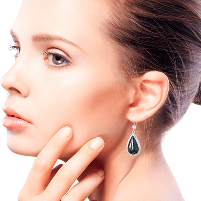 Jade-Ohrhänger, „Heiliger Quetzal“ - Einzigartige Jade-Ohrringe aus Sterlingsilber