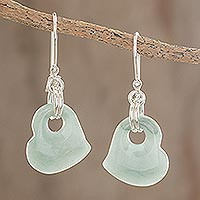 Jade heart earrings, 'Heavenly Love' - Artisan Crafted Heart Shaped Jade Dangle Earrings