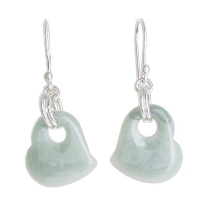 Jade heart earrings, 'Heavenly Love' - Artisan Crafted Heart Shaped Jade Dangle Earrings