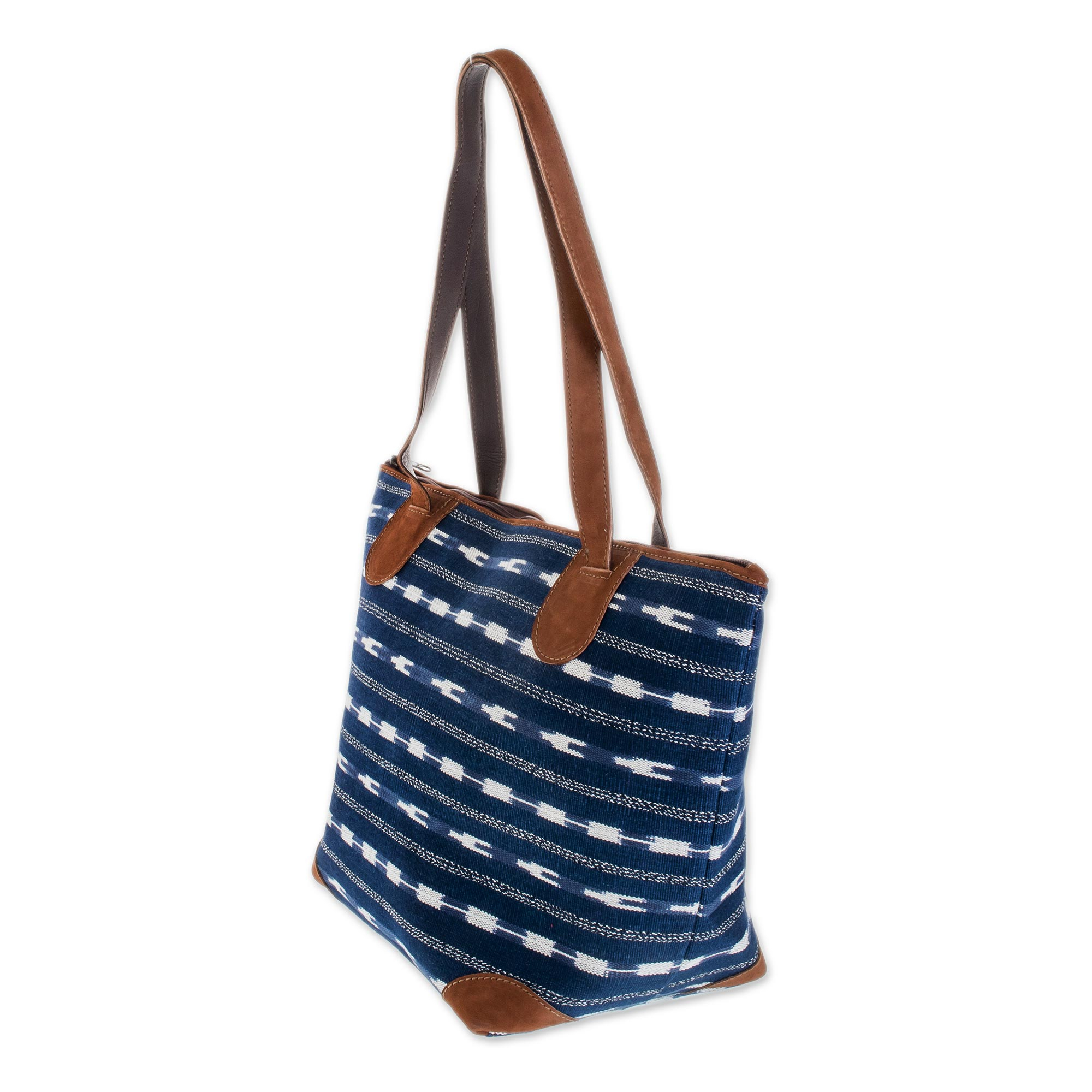 UNICEF Market | Blue Cotton with Leather Accents Guatemalan Shoulder ...