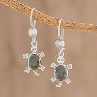Jade dangle earrings, 'Marine Turtles'