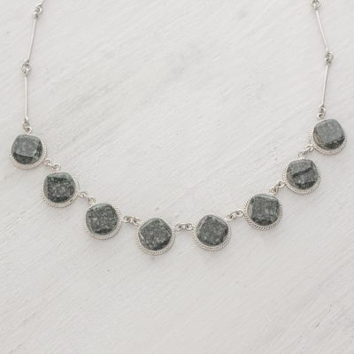 Jade link necklace, 'Square Circle' - Sterling Silver Jade Link Necklace