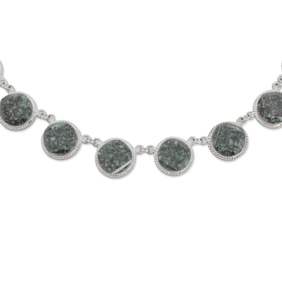 Jade link necklace, 'Square Circle' - Sterling Silver Jade Link Necklace