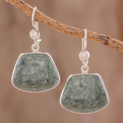 Jade dangle earrings, 'Maya Quetzal' - Jade dangle earrings