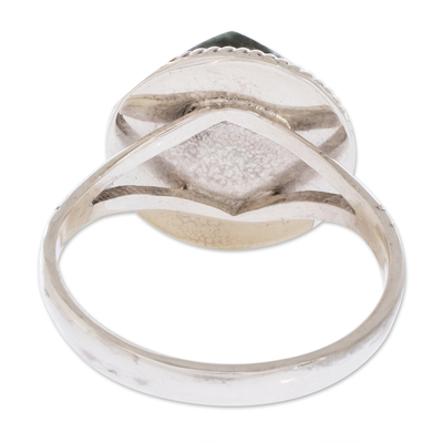 Jade cocktail ring, 'Square Circle' - Sterling Silver Green Jade Cocktail Ring