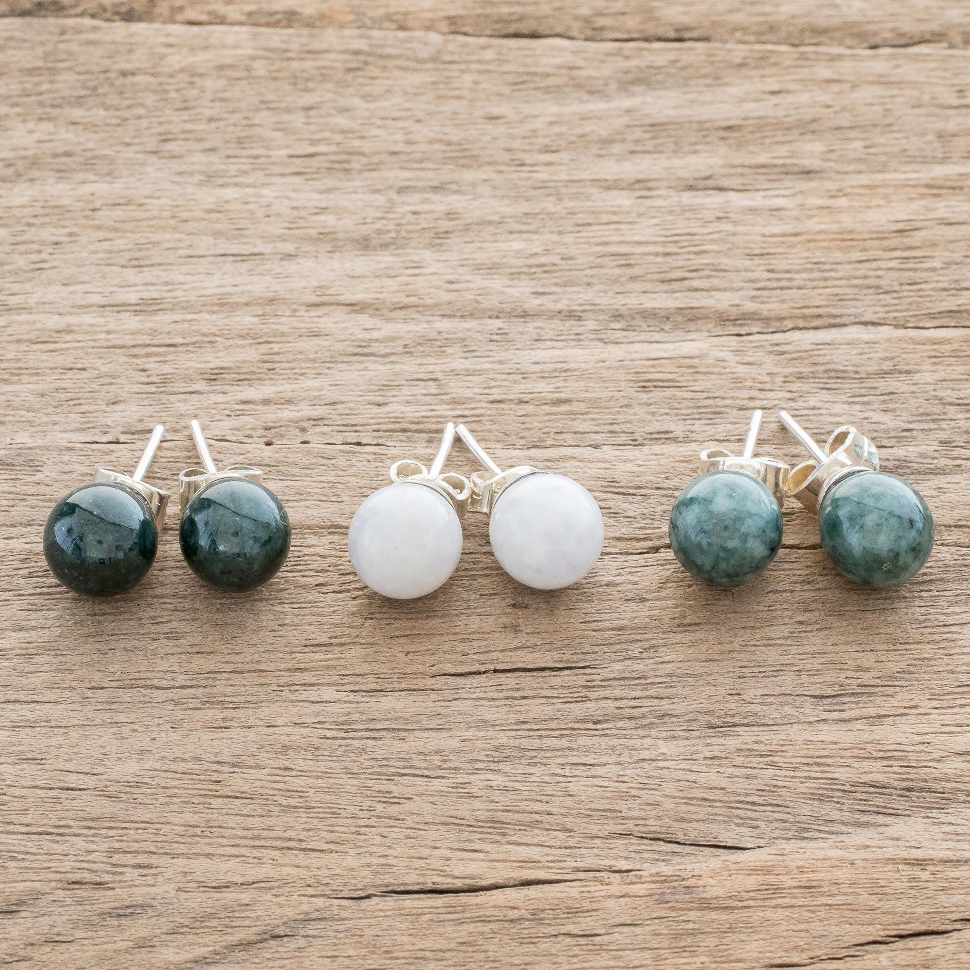 UNICEF Market Fair Trade Sterling Silver Jade Stud Earrings (Set of 3