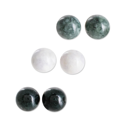 Jade stud earrings, 'Maya Moons' (set of 3) - Handmade Sterling Silver Jade Stud Earrings (Set of 3)