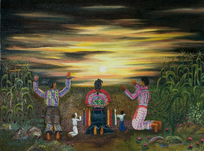 Central American Naif Oil Painting New Dawn Novica