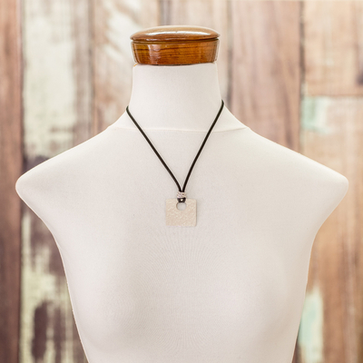 Leather pendant necklace, 'Jocotenango Glow' - Artisan Crafted Modern Sterling Silver Pendant Necklace