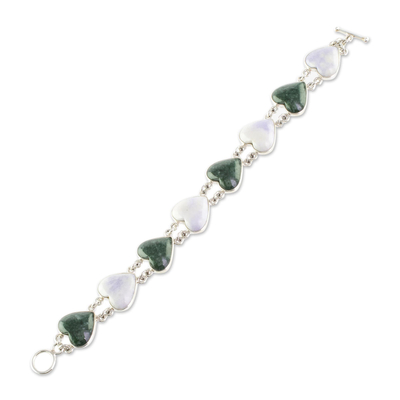Jade-Herzarmband - Handgefertigtes herzförmiges Jade-Gliederarmband aus Sterlingsilber