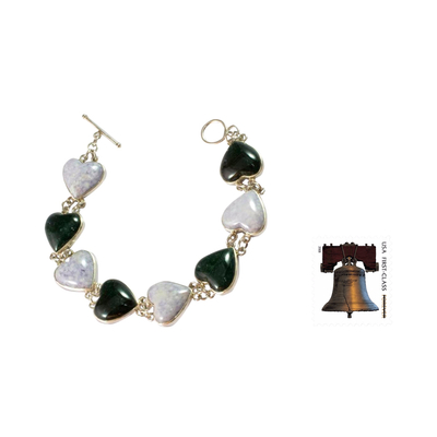 Jade-Herzarmband - Handgefertigtes herzförmiges Jade-Gliederarmband aus Sterlingsilber