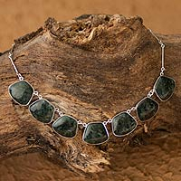 Jade pendant necklace, 'Maya Legends' - Central American Sterling Silver Jade Necklace