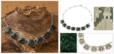 Halskette mit Jade-Anhänger - Mittelamerikanische Jade-Halskette aus Sterlingsilber