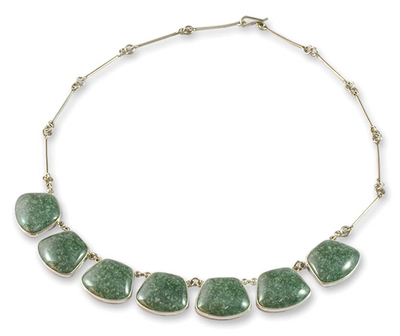 Jade waterfall necklace, 'Maya Legends in Light Green' - Handcrafted Sterling Silver Jade Necklace