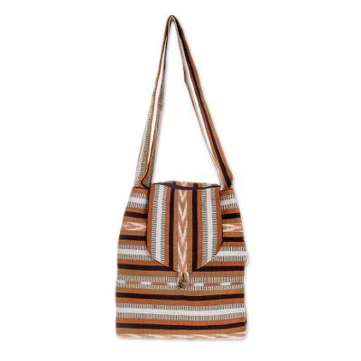Cotton shoulder bag, 'Maya Lands' - Striped Cotton Handbag from Central America