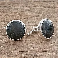 Gemelos de plata esterlina - Gemelos de jade de plata de ley para hombre hechos a mano artesanalmente