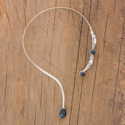 Jade wrap necklace, 'Kan' - Central American Modern Sterling Silver Jade Necklace
