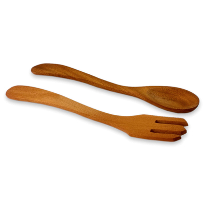Cedar salad spoon and fork, 'Forest Song' (pair) - Artisan Handmade Salad Serving Spoon and Fork Set
