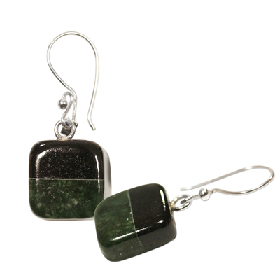 Jade dangle earrings, 'Duality' - Fair Trade Sterling Silver Jade Dangle Earrings