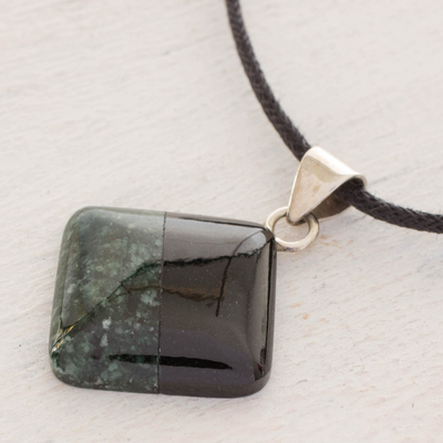 Jade pendant necklace, 'Duality' - Cotton and Jade Pendant Necklace from Central America