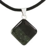 Jade pendant necklace, 'Duality' - Cotton and Jade Pendant Necklace from Central America