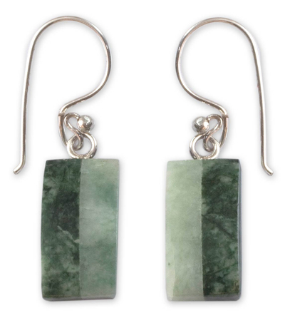 Jade dangle earrings, 'Life' - Unique Good Luck Dangle Jade Earrings