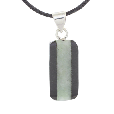 Jade pendant necklace, 'Maya Legend' - Collectible Black Cotton and Jade Pendant Necklace
