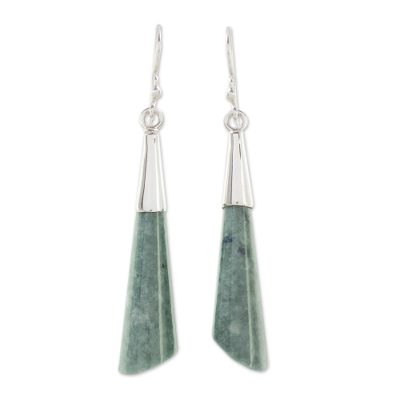 Jade dangle earrings, 'Quetzal Call' - Handcrafted Sterling Silver Dangle Jade Earrings