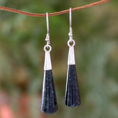 Jade dangle earrings, 'Quetzal Shadow' - Fair Trade Sterling Silver Dangle Jade Earrings