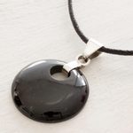 Jade pendant necklace, 'Black Maya Moon' - Jade Pendant on Black Cotton Cord Necklace